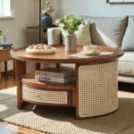 Ravello Solid Wood & Rattan Round Coffee Table (75 cm)