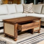 Canara Handcrafted Mango Wood & Rattan Coffee Table in Honey Finish | Made in India - Image 2
