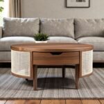 Ravello Handcrafted Mango Wood & Rattan Coffee Table in Honey Finish | Made in India