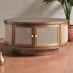 Canova Handcrafted Round Wooden Coffee Table with Cane Panels | Made in India