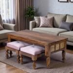 Rajwara Duo Solid Sheesham Coffee Table Set (with 2 Stools)