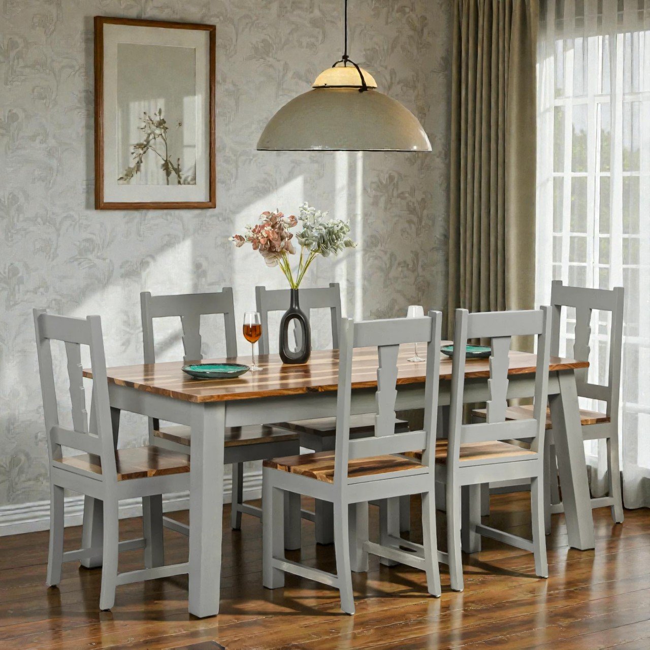 DLC125 (3) (44) Vidur Flint Grey Solid Wood Dining Set (6 Seater) - Image 1