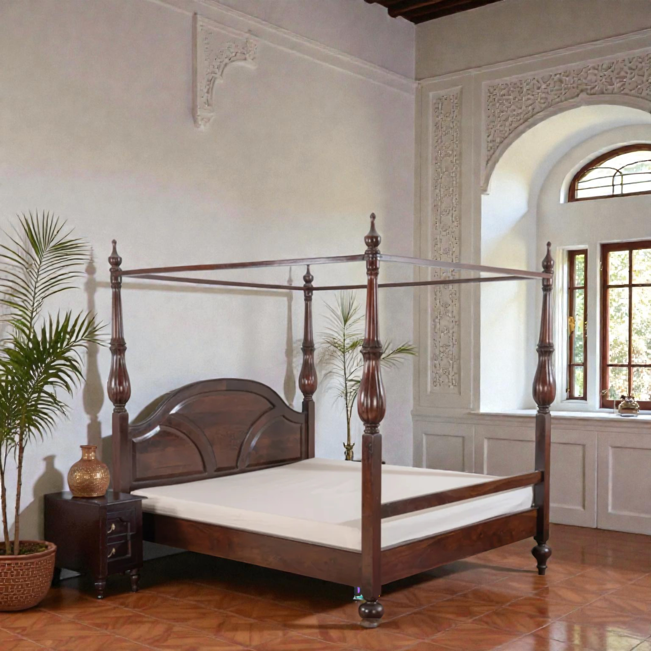 DLC125 (3) (84) Rajwada Heritage Four-Poster Bed | Solid Sheesham Wood (Queen & King Size) - Image 1