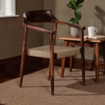 Aranya Solid Wood Rope Arm Chair – Handcrafted Wooden Accent Chair for Living & Dining