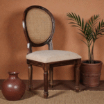 VIRAASAT Solid Wood Cane Chair with Upholstered Seat | Handcrafted Wooden Chair India