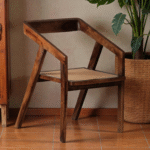 ArcoCraft Solid Wood Rattan Accent Chair – Handcrafted Designer Chair for Living & Dining