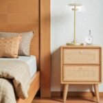 Elara CaneCraft Solid Wood Bedside Table with Dual Drawer Storage