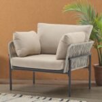 Solara Handwoven Rope Iron Lounge Chair – Beige Comfort Edition