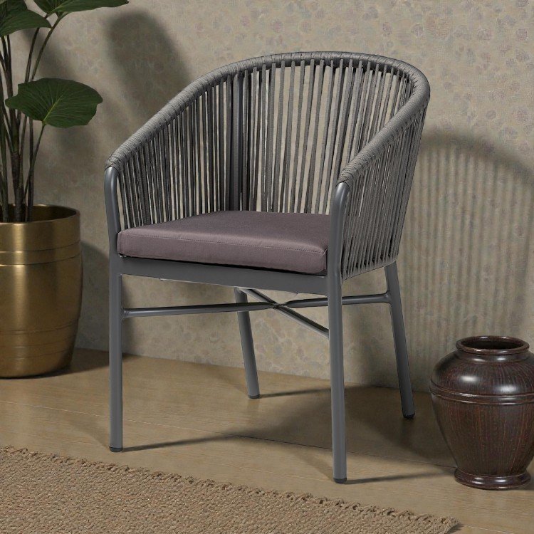 DLC264 (23) UrbanWeave Porto Rope Outdoor Dining Chair – Grey Metal Frame with Cushion - Image 1