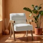 Elara Curve Teakwood Upholstered Accent Chair | Premium Wooden Arm Chair