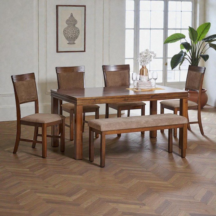 DLC264 (5) Rohan Prime Solid Wood 6 Seater Dining Set with Chairs & Bench - Image 1
