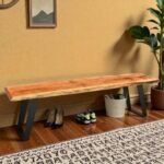 Arjun Live Edge Sheesham Wood Bench with Metal Legs