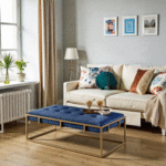 AzureLux 45” Velvet Tufted Ottoman Coffee Table with Metal Frame