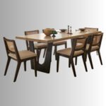 Aurelius Verona Solid Wood & Rattan 6-Seater Dining Table Set – Natural & Matt Black