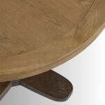 Handcrafted Rustic Crest Solid Oak Wood Round Dining Table | Natural Oak Top | Walnut Brown Pedestal Base | Made in India - Image 5