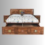 Royal Mosaic Sheesham Wood King Size Bed with Decorative Tile Accents - Image 3