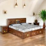 Royal Mosaic Sheesham Wood King Size Bed with Decorative Tile Accents