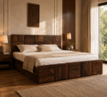 Verona Grid Sheesham Wood Bed with Drawer Storage