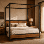 Aether Forge Solid Sheesham Wood Canopy Bed