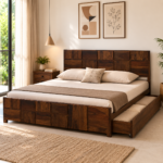 Verona Grid Sheesham Wood Bed with Drawer Storage