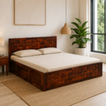 Imperial Mosaic Sheesham Wood Bed with Box Storage