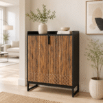 NoirCraft Solid Wood Modern Shoe Cabinet with Geometric Front