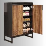 NoirCraft Solid Wood Modern Shoe Cabinet with Geometric Front - Image 2