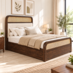 Aurelia Sheesham Wood Cane & Upholstered Bed – King & Queen Size