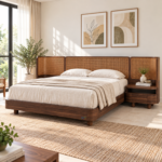 Premium Aurelia European Ash Wood Cane Bed with Integrated Nightstands
