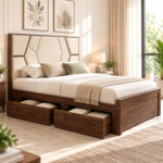 Veyra Sheesham Wood Upholstered Storage Bed – Walnut Finish
