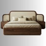 Premium Aurelia Sheesham Wood Bed with Upholstered Headboard & Side Tables – Walnut Finish - Image 2