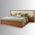 Arden Sheesham Wood Upholstered Bed with Box Storage – Walnut Finish - Image 2