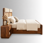 Serena Sheesham Wood Cane & Velvet Bed – Modern Walnut Finish - Image 2