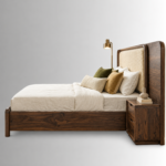 Elara Sheesham Wood Bed with Velvet Headboard – Walnut Finish - Image 4