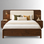 Elara Sheesham Wood Bed with Velvet Headboard – Walnut Finish - Image 3