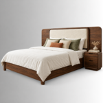 Elara Sheesham Wood Bed with Velvet Headboard – Walnut Finish - Image 2