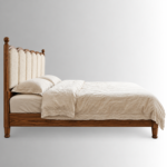 Elara Solid Wood Upholstered Bed – Walnut Finish - Image 5