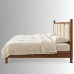 Elara Solid Wood Upholstered Bed – Walnut Finish - Image 4