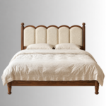 Elara Solid Wood Upholstered Bed – Walnut Finish - Image 3