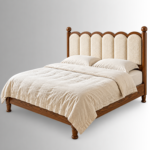Elara Solid Wood Upholstered Bed – Walnut Finish - Image 2