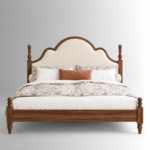Elara Handcrafted Mango Wood Bed with Scalloped Upholstered Headboard - Image 5