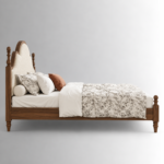 Elara Handcrafted Mango Wood Bed with Scalloped Upholstered Headboard - Image 4