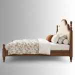 Elara Handcrafted Mango Wood Bed with Scalloped Upholstered Headboard - Image 3
