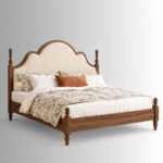 Elara Handcrafted Mango Wood Bed with Scalloped Upholstered Headboard - Image 2