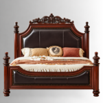 Regency Carved Mango Wood Bed with Upholstered Panel Headboard - Image 8