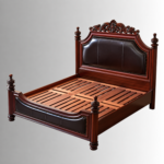 Regency Carved Mango Wood Bed with Upholstered Panel Headboard - Image 5