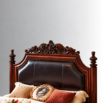 Regency Carved Mango Wood Bed with Upholstered Panel Headboard - Image 3