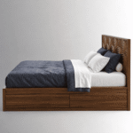 Ardena Handcrafted Sheesham Wood Bed with Carved Wave Headboard - Image 3