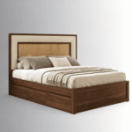 Nivara Sheesham Wood Bed with Woven Upholstered Headboard - Image 5