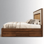 Nivara Sheesham Wood Bed with Woven Upholstered Headboard - Image 4